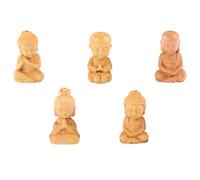 FIXOSHEE 5pcs Wooden Buddhist Crafts Monks Figurine Set with Guanyin, Buddha, Little Monk, Praying Buddha, and Ksitigarbha for Desktop Decor and Party Ornament