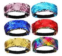 FIXOSHEE 6 Pcs Reversible Sequin Hair Bands Elastic Sparkly Headbands for Women Comfortable Non-slip Stretchy Hairbands with Gradient Colors for Daily Wear and Fashion Accessories