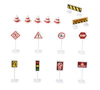 FIXOSHEE 6 Sets Road Sign Models for Early Childhood Traffic Safety Education Simulated City Traffic Barricades and Signal Lights Pretend Play Accessories for Cooperative Learning