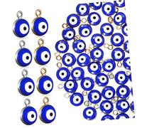 FIXOSHEE 60Pcs Evil Eye Beads Charms for Jewelry Making Durable Blue Eye Pendants with Design for DIY Bracelets Necklaces Earrings Crafts Gold Silver