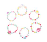 FIXOSHEE 6Pcs Beaded Bracelets Elastic Wristbands Cartoon Pendant Girl Jewelry for Parties Daily Wear and Dress Up Accessories