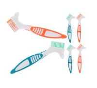 FIXOSHEE 6pcs Dual Headed Hard Bristle Denture Brushes with Ergonomic Handles for False Teeth and Retainer Cleaning Deep Gap Crevice Toothbrushes for Home and Travel Use