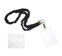 FIXOSHEE 6Pcs Elastic Scrunchie Neck Lanyards with Black Fabric Keychain Wrist Strap, Retractable Badge Holders for Office Id Cards and Keys, Suitable for Women and Teachers