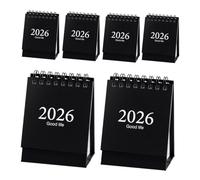 FIXOSHEE 6pcs Mini Spiral Tabletop Calendar Compact English Desktop Planner with Thick Paper Portable Monthly Flip Organizer for Office Home Academic Use Space-saving Modern Design