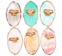 FIXOSHEE 6Pcs Nail Art Ring Palettes Resin Mixing Tray with Agate Gold Edges for Nail Color Blending Suitable for Manicure Professionals Includes Colors White Pink Gray Blue Green Beige