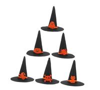 FIXOSHEE 6pcs Small Felt Witch Hats for Halloween DIY Decoration Reusable Wizard Costume Accessories with Skull Spider Cat Elf Pumpkin for Group Crafting Party Favors and