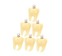 FIXOSHEE 6Pcs Small Resin Teeth Charms for Necklace Making DIY Jewelry Craft Pendants Adorable Fake Tooth Ornaments for Earrings Keychains Bracelets
