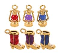 FIXOSHEE 6pcs Stainless Steel Enamel Western Boot Oil Lantern Charms for Jewelry Making Mini DIY Craft Pendants for Bracelets Necklaces Keychain Accessories Christmas