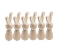 FIXOSHEE 6pcs Wooden Bunny Figurines for Easter DIY Crafts Unpainted Sturdy Wood Peg Dolls for Family Painting Activity Animal Statues for Creative Table Decorations