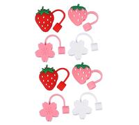 FIXOSHEE 8pcs Food Grade Silicone Straw Tip Covers Lightweight Dust Protector with Cute Strawberry Design Heat and Cold Resistant Reusable Straw Plugs for Cups and Tumblers