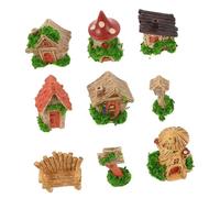 FIXOSHEE 9pcs Miniature Log Cabin Dollhouse Decor Handcrafted Resin Furniture Ornaments for DIY Micro Landscape Unique Terrarium House Figurines with Doll Chair for Creative Home Display