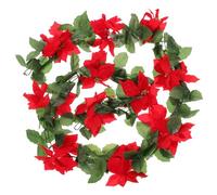 FIXOSHEE Artificial Rattan Garland with Red Flower Decorative Christmas Vine for Holiday Home Wedding Party Festive Atmosphere Enhancer