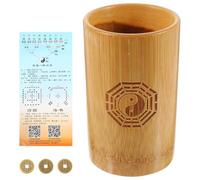 FIXOSHEE Bamboo Fortune Pot Chinese-style Divination Game with Polished Copper Coins Vintage Luck Decoration Compact Bucket for Traditional Rituals and Family Fun