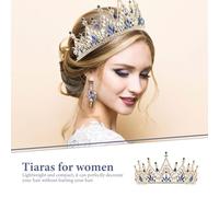 FIXOSHEE Baroque Bridal Crown with Blue Rhinestones, Wedding Tiara Headdress for Brides and Banquets, Crystal Princess Headband Hair Accessory for Women