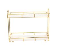 FIXOSHEE Bathroom Countertop Organizer 2 Tier Small Corner Storage Shelf for Toiletries Cosmetics Holder White and Gold Bathroom Storage Rack for Vanity and Toilet