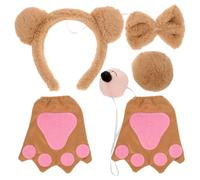 FIXOSHEE Bear Headband Costume Ears Bowtie Gloves Tail Fake Nose Dress up Props for Boys and Girls Animal Role Play Halloween Christmas Party