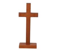 FIXOSHEE Beechwood Standing Cross with Base Solid Wooden Catholic Religious Cross for Tabletop Decor Handcrafted Christian Ornament for Church Home Christening Display