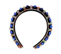 FIXOSHEE Blue Rhinestone Headband Wide Crystal Hair Hoop Party Hair Ornament Elegant Headdress for Women Wedding Engagements Lightweight