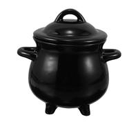 FIXOSHEE Ceramic Cauldron Mug Black Witch Pot Halloween Candy Bucket Soup Bowl with Lid Multipurpose Decorative Party Coffee Cup