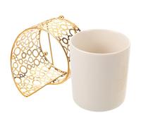 FIXOSHEE Ceramic Coffee Bar Utensil Holder with Gold Rim Large Storage Jar for Tea Spoons Fruit Forks and Stir Sticks Kitchen Organizer Crock