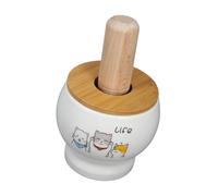 FIXOSHEE Ceramic Garlic Mortar and Pestle with Wood Stick Kitchen Crusher for Grinding Food Supplements and Pills Cartoon Pattern Mash Pot Suitable for Household and Pharmacy Use