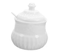 FIXOSHEE Ceramic Sugar Jar with Spoon and Lid Elegant Baroque Leaf Pattern Embossed Porcelain Candy Container Corrosion-resistant Kitchen Spice Storage for Sugar and Chocolates