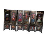 FIXOSHEE Chinese Style Mini Folding Screen Wooden Panel Decor Traditional Chinese Art Ornament for Desktop Portable Room Divider with Six Panel Lacquer Craft Elegant Home Decoration for