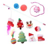 FIXOSHEE Christmas Themed Cat Teaser Stick Set Squeaker, 11pcs Interactive Cat Toys for Indoor Play and Kitten Training