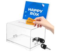 FIXOSHEE Clear Acrylic Ballot Box with Lock and Two Keys Donation Jar with Wide Slot for Money Collection Secure Raffle Storage Box for Offices Restaurants and Fundraising Events