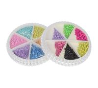 FIXOSHEE Colored Nail Beads and Manicure Charms 2 Boxes with 6-compartment Petal Storage Case for Nail Art Accessories and for Women and Professionals