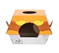 FIXOSHEE Creative Hamburger Cat House Medium Corrugated Cardboard Scratching Board Cat Bed Playhouse for Indoor Kitten Scratch Supply and Resting Furniture