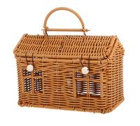 FIXOSHEE Creative House Shaped Handwoven Rattan Box Lid, 23.5x13.5x17.5cm Wicker Storage Basket for Wedding and Birthday Presents, Decorative Handbag for Party Favors and Photo Props