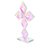 FIXOSHEE Crystal Decorative Standing Cross Figurine Handmade Glass Christian Altar Ornament for Home Office Religious Easter Christmas Holiday Display with Sparkling Refraction and