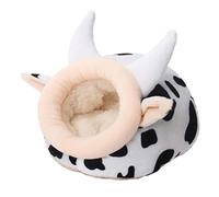 FIXOSHEE Cute Cow-shaped Cotton Hamster House Warm Guinea Pig Nest Soft Small Pet Sleeping Cabin Cozy Hideaway for Winter Bedding Accessories Random Color