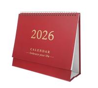 FIXOSHEE Desk Calendar with Coil Binding Full Year Flip Monthly Planner for Office and School Standing Desktop Agenda Organizer with Daily Task Sections Elegant Red Design for Efficient