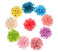 FIXOSHEE Dog Collar Flower Charms Set, Fabric Floral Pet Collar Accessories with Metallic Dot Print, 10pcs Mixed Colors, Decorative for Small Pets Daily Walks and Parties Random Style