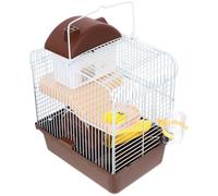 FIXOSHEE Double Layer Small Pet Villa Cage with Slide Multifunctional Acrylic Hamster House Chinchilla Cage Brown with Running Wheel and Leakproof Water Jug
