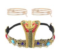 FIXOSHEE Egyptian Style Snake Design Headband and Arm Bracelets Lightweight Cosplay Prop for Halloween Costume Party Stretchy Snake-shaped Jewelry Suitable for All Ages and Genders