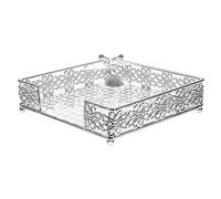FIXOSHEE European Style Silver Napkin Holder Vertical Iron Napkin Stand for Kitchen Countertops and Bathrooms Decorative Tissue Organizer with Carved Design for Home Cafe and Party Tables