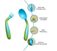 FIXOSHEE Flexible Fork and Spoon for High Temperature Resistant Wear-Resistant Tableware for Boy Girl Weaning Lightweight Training Utensils in Blue and Green