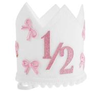 FIXOSHEE Glitter Pink Half Birthday Crown with Bow Birthday Hat for Boys and Fit Headband for Month Celebration Versatile Shower and Photo Booth Party Accessory