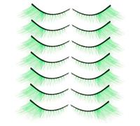 FIXOSHEE Green Glitter False Eyelashes 7 Pairs Extra Long Faux Lashes for Stage Makeup Party Costume Halloween St Patrick’s Day Accessory