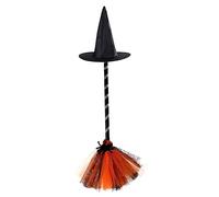 FIXOSHEE Halloween Witch Hat and Orange Broom Cosplay Props for Women Party Decoration for Festivals and Gatherings Eye Catching Costume Accessory