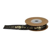 FIXOSHEE Happy Birthday Polyester Decorative Ribbon 1.5cm x 10 Yards Gilded Printing Wrapping Ribbon for Cake Flowers Packaging DIY Craft Supplies