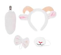 FIXOSHEE Lamb Cosplay Costume Set with White Ram Horns Headband, Tail, Nose Face Piece and Bow Tie - Soft Plush Sheep Accessories for Halloween, Easter and Party Dress