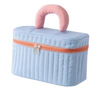 FIXOSHEE Large Capacity Travel Cosmetic Bag with Zipper, Portable Handheld Toiletry Organizer Pouch for Women, Blue Sea Salt Peach Design, Makeup Storage for Skincare and Beauty Accessories