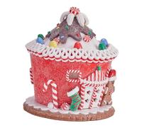 FIXOSHEE LED Light Up Gingerbread House Figurine Holiday Village Decor Battery Powered Candy Castle Sculpture for Xmas Tabletop Mantle with Soft Pastel Colors