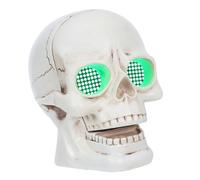 FIXOSHEE LED Light Up Resin Skull Statue Glowing Eyes Halloween Decoration Portable Horror Party Accent for Garden and Indoor Spooky Scenes