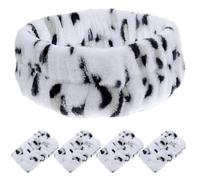 FIXOSHEE Leopard Print Water-absorbing Headband and 4pcs Fluffy Wrist Bands for Washing Face Spa Makeup Hair Accessories Set for Women