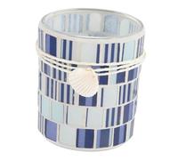FIXOSHEE Mediterranean Glass Candle Holder Tea Light Stand with Shell Mosaic Design Deep Sea Blue for Home Office Decoration Romantic Table Accent